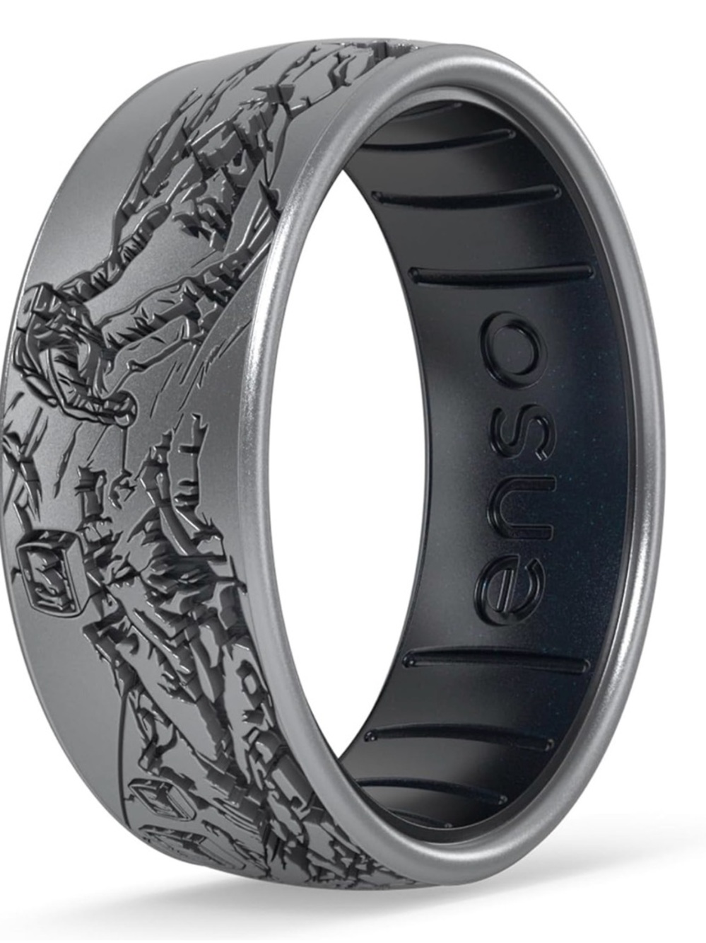 Enso Rings Etched Marquee Silicone Ring Bluebird Morning Size 4 Silver/Black